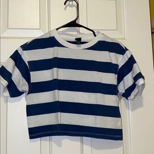 Blue and white striped crop top